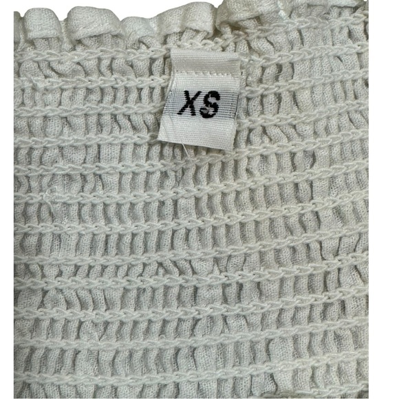 White & Navy Embroidered Cotton Smocked Bohemian Peasant Blouse Size XS - Picture 4 of 5